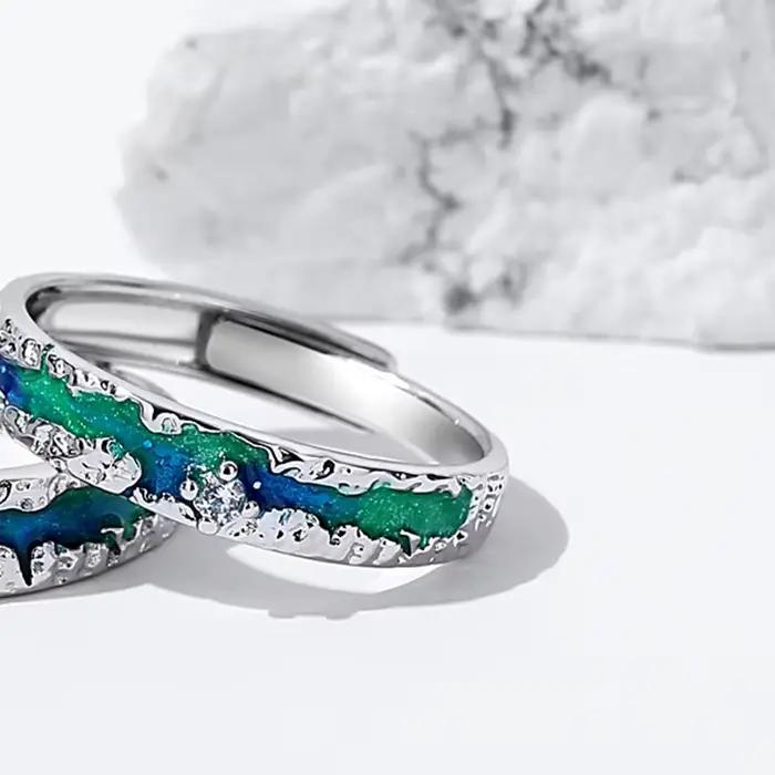 Bague européenne en émail bleu pour hommes et femmes, Aurora, taille réglable, bijoux de couple, cadeau d'anniversaire