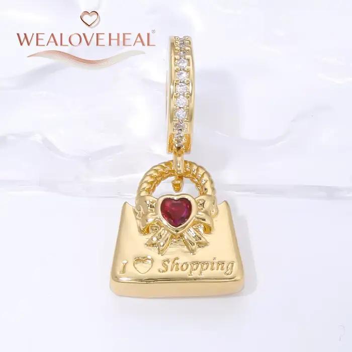 perles pour bracelet,Breloques en forme de gant de baseball/plante tropicale/« I Love Shopping »/cœur plaquées or 18 carats pour la fabrication de bijoux et bracelets DIY