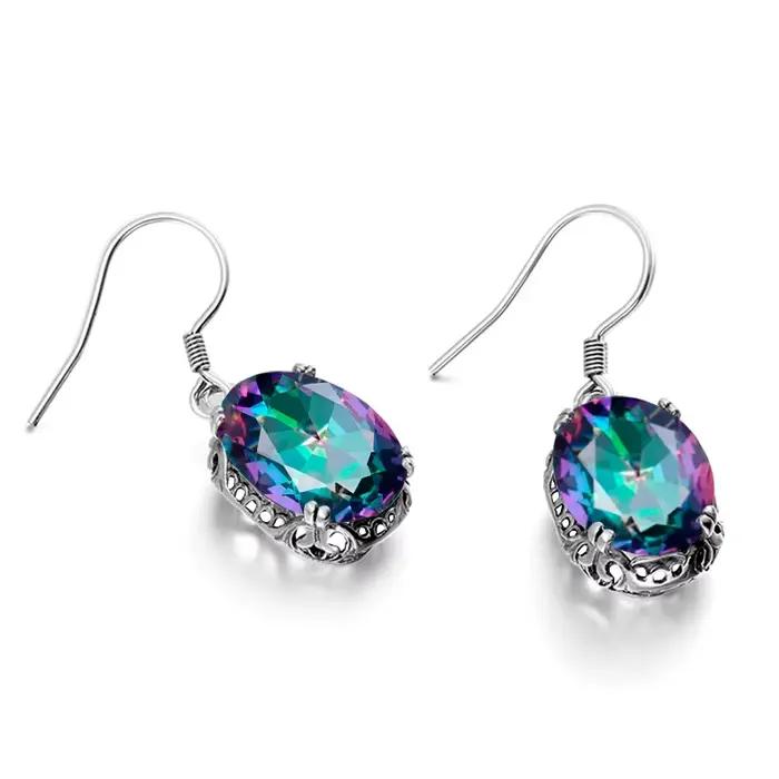 Boucles d'oreilles en argent Sterling 100% pour femmes, en topaze mystique arc-en-ciel, en pierre CZ, 925