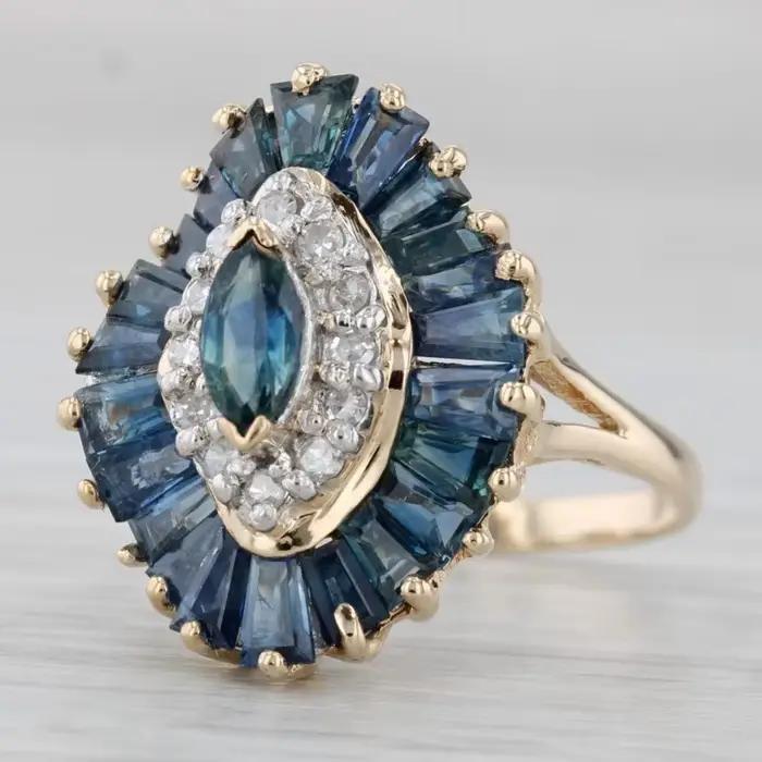 Bague ovale pour femme en zircon bleu incrusté, style rétro et luxueux, accessoires de fête tendance et à la mode, bijoux cadeaux