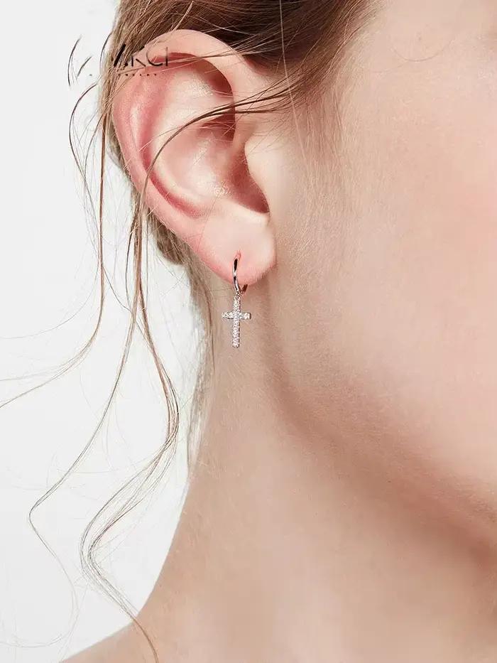 Boucles d'oreilles croix en argent regardé 925 pour femmes, bijoux créatifs et sexy, cadeau personnalisé