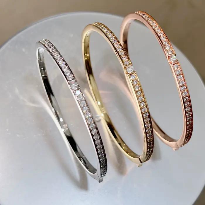 Bracelet en argent Sterling 925 pur avec diamants, Design classique, bijoux de fête, d'amitié, en argent, or Rose, 17CM