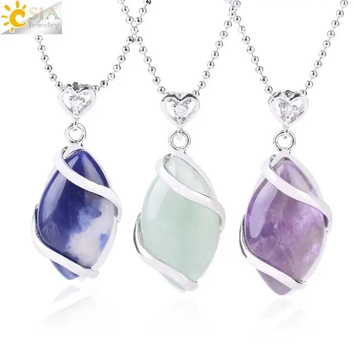 CSJA –pierre naturelle et cristaux pour femmes, collier pendentif pierre naturelle , pierres de guérison, pierres naturelles véritables, améthystes, collier pierre précieuse amethyste pierre naturelle