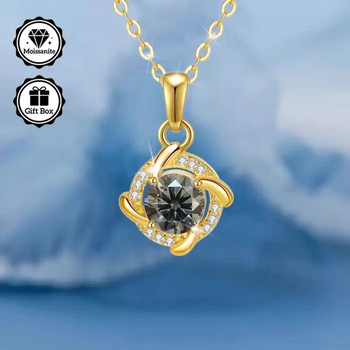 Collier moissanite 1 carat pour femme, bijoux pour femme, collier hypoallergénique, plaqué or, cadeau de noël