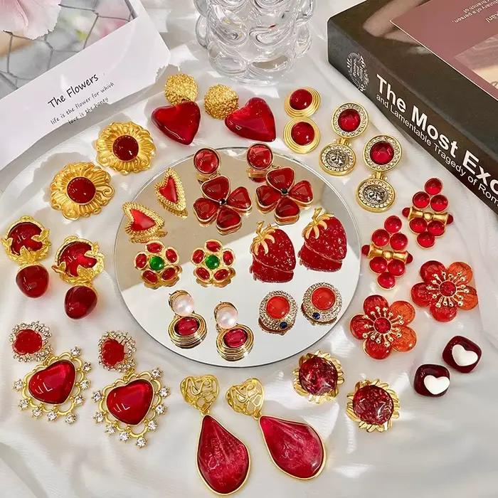 Boucles d'oreilles classiques bordeaux, bijoux de luxe de grande taille pour femmes et filles, Design de Niche, cadeau élégant, Clips d'oreille pour dames, fête de Banquet