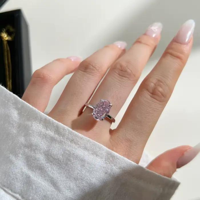 Vinregem 8*12 MM 3.5CT ovale coupe laboratoire créé saphir pierre précieuse bague de fiançailles de mariage pour les femmes 925 en argent Sterling bijoux fins