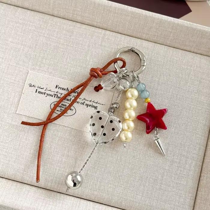 Pendentif en forme d'étoile à cinq branches rétro, breloque perlée à porter sur sac, porte-clés personnalisable pour homme et femme, décoration de sac à main, cadeau pour la Saint Valentin