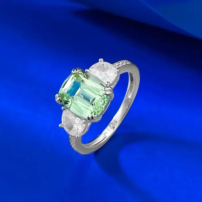 Wong Rain – bague en argent sterling 100% 925, coupe coussin, 7x9 MM, saphir de laboratoire, tourmaline, diamants à haute teneur en carbone, bijoux fins