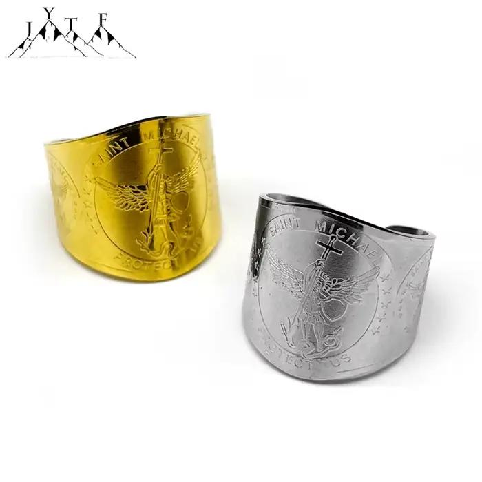 Bague Archange Saint Michel pour Homme et Femme, Acier Inoxydable, Or, Argent, Document, Bagues Réglables, Bijoux