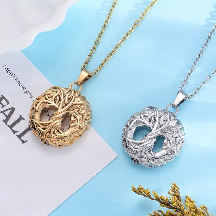 Collier Urne Arbre de Vie pour Hommes et Femmes, Bijou Funéraire Rond pour Cendres d'Êtres Chers, Médaillon Urne Commémorative, Dropshipping