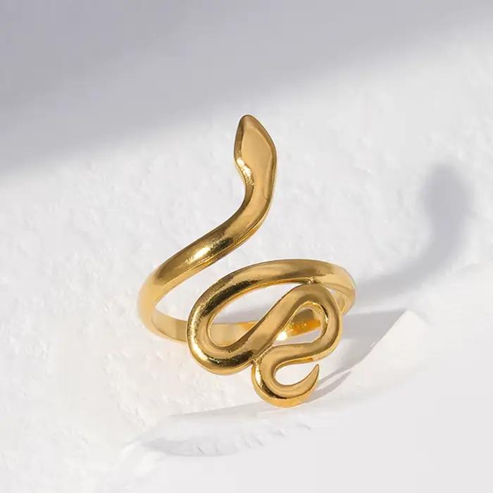 Bagues serpent en acier inoxydable pour femmes et hommes, couleur or, anneau ouvert et réglable, Vintage, gothique, esthétique, bijoux cadeaux anillos mujer