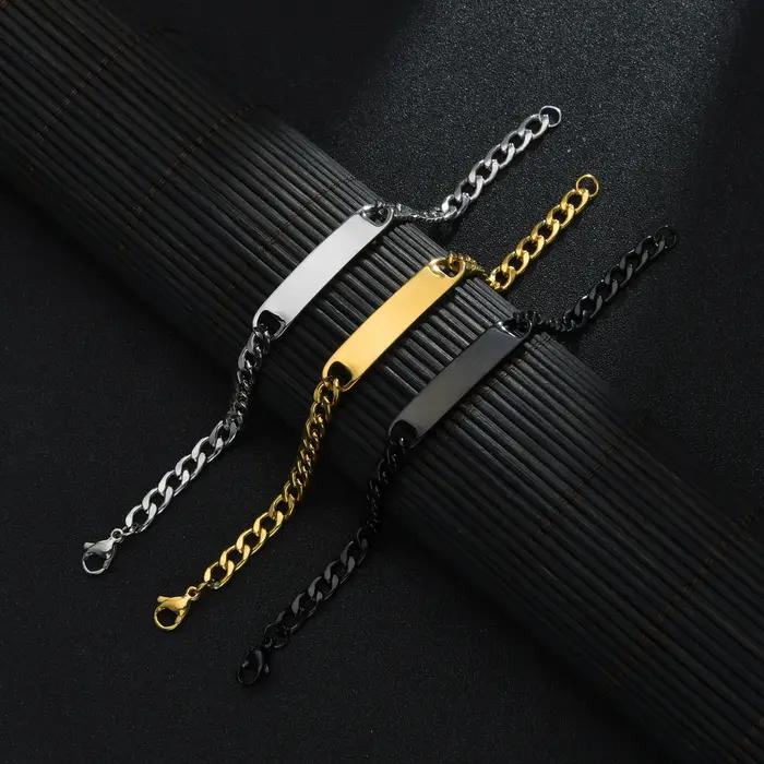 Punk homme Bracelets Hip Pop couleur or acier inoxydable épais main chaîne barre vierge Couple hommes femmes famille bijoux cadeau d'anniversaire
