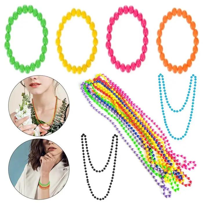 Ensemble collier et bracelet de perles connectées, néon coloré, chaîne de perles, breloque bohème, tour de cou structurels ent, 4 pièces, 8 pièces