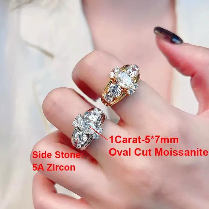 BXINY luxe 5*7mm coupe ovale Moissanite bague 925 en argent Sterling plaqué or 18K pour les femmes diamant alliance cadeau bijoux fins