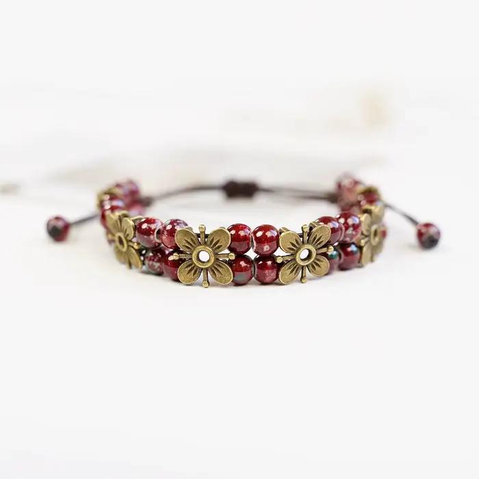 Bracelet en céramique fait main avec perles pour femmes, bijoux en corde réglable, vente en gros