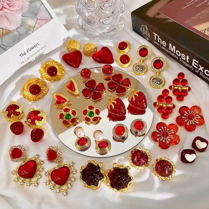 Boucles d'oreilles classiques bordeaux, bijoux de luxe de grande taille pour femmes et filles, Design de Niche, cadeau élégant, Clips d'oreille pour dames, fête de Banquet