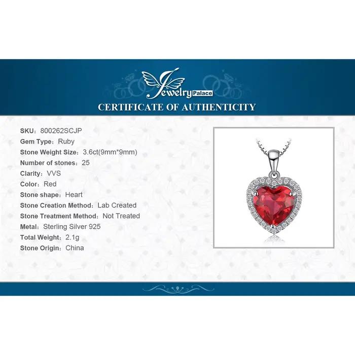 JewelpopPalace-Collier pendentif coeur d'amour pour femme, argent regardé 925, 3,6 ct créé, bijoux fins, cadeau, pas de mode