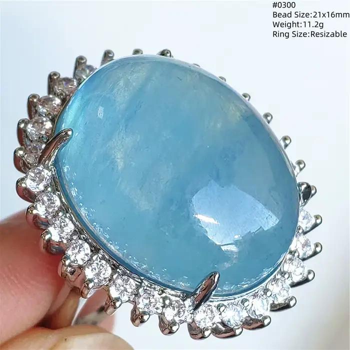 Bague aigue-marine bleue naturelle, anneau réglable ovale en argent Sterling 925, perle transparente 16x12mm, bijoux AAAAAA