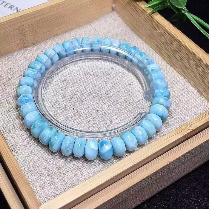 Bracelet de perles de boulier Larimar bleu naturel, 8mm, bijoux en pierres précieuses de guérison, motif d'eau extensible AAAAA