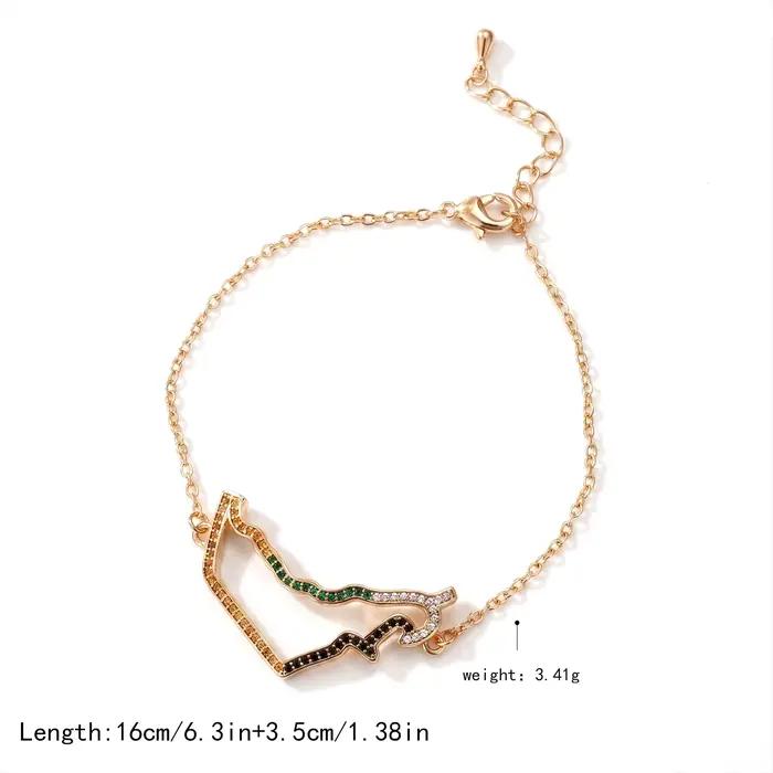 Bracelet patriotique avec carte des Émirats arabes unis en cristal, design éblouissant, finition dorée polie avec une carte détaillée des Émirats arabes unis, incrusté.
