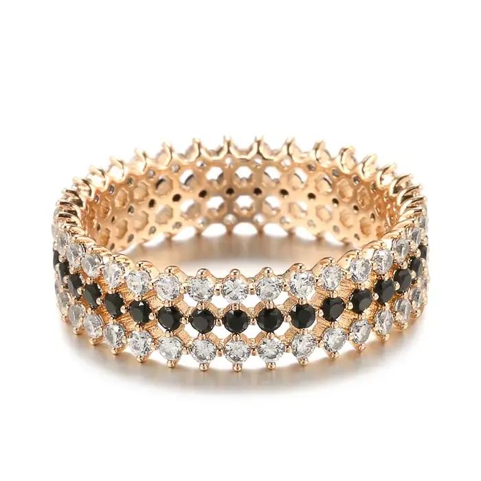 Kinel – bagues en or Rose pour femmes, accessoires Vintage, Zircon naturel brillant, noir et blanc,