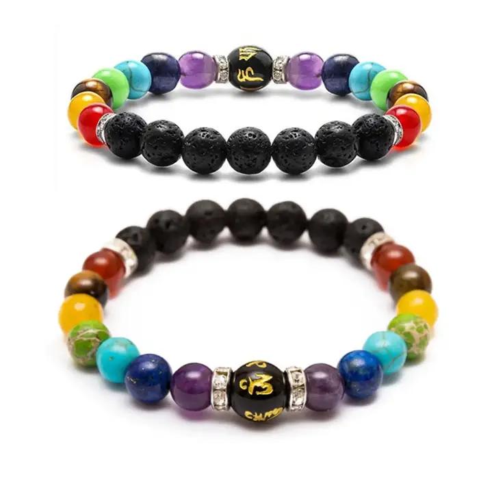 Bracelet 7 chakras avec carte de signification pour hommes et femmes, 2 pièces, cristal naturel, gué