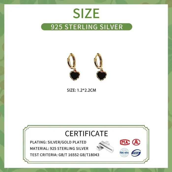 Boucles d'oreilles créoles pendentifs cœur noir couleur or pour femme