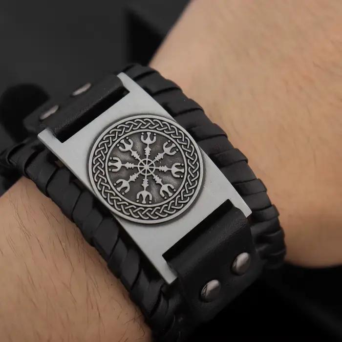 Nouveau rétro large cuir nordique Rune d'Odi Bracelet hommes Bracelet celtique Viking bijoux Bracelet accessoires cadeaux de fête