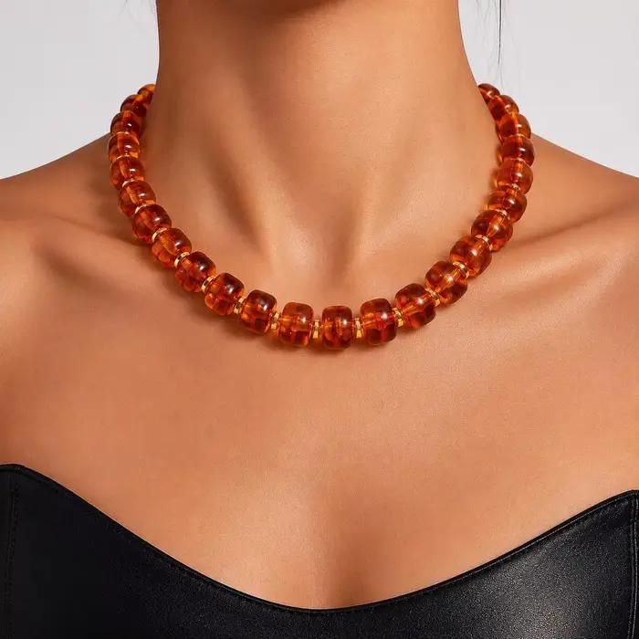 Collier ras du cou en perles de résine pour femme, collier ras du cou épais et coloré en acrylique, bijoux fantaisie bohèmes