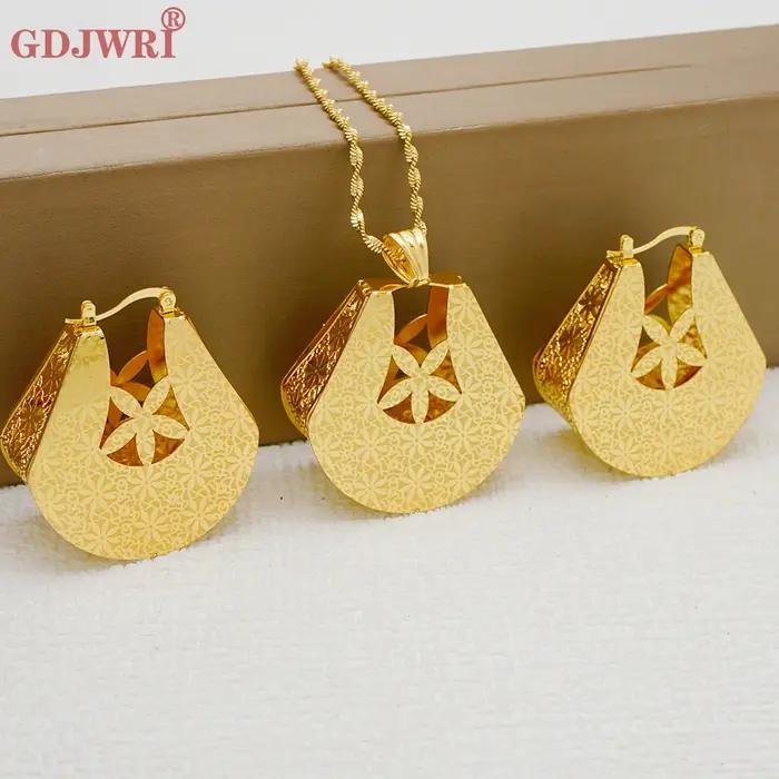 Ensembles de bijoux éthiopiens, accessoires de mariage pour femmes, grand pendentif, colliers, boucles d'oreilles, bague, couleur or, ornements érythréens
