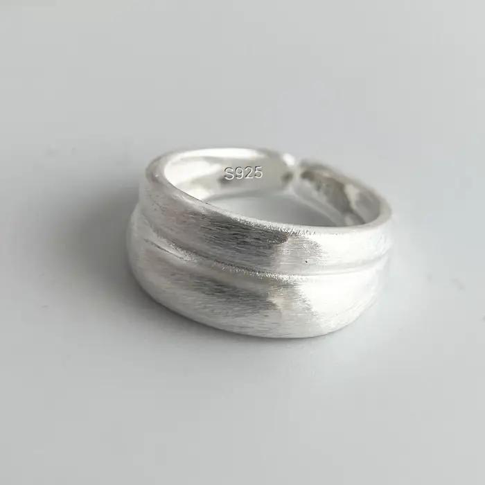 Bagues en argent Sterling 925 pour femmes et hommes, anneau ouvert ovale large et brillant, cadeau de fête d'anniversaire