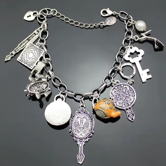 Vintage pays des merveilles miroir breloques perles lien chaîne cristal bracelet bracelets pour femme Pulseira Masculina bijoux accessoires cadeau