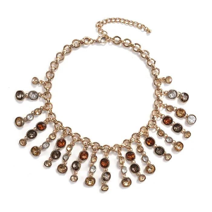 Ensemble de bijoux Vintage à franges multi-pierres (collier + boucles d'oreilles), accessoire de déclaration Boho glamour, idéal pour une soirée et une Date
