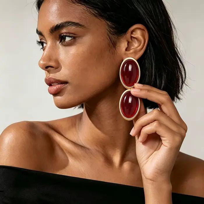 Grandes boucles d'oreilles ovales pour femme, clous d'oreilles géométriques minimalistes, boucles d'oreilles en résine surdimensionnées et exagérées, bijoux d'oreille féminins pour soirée