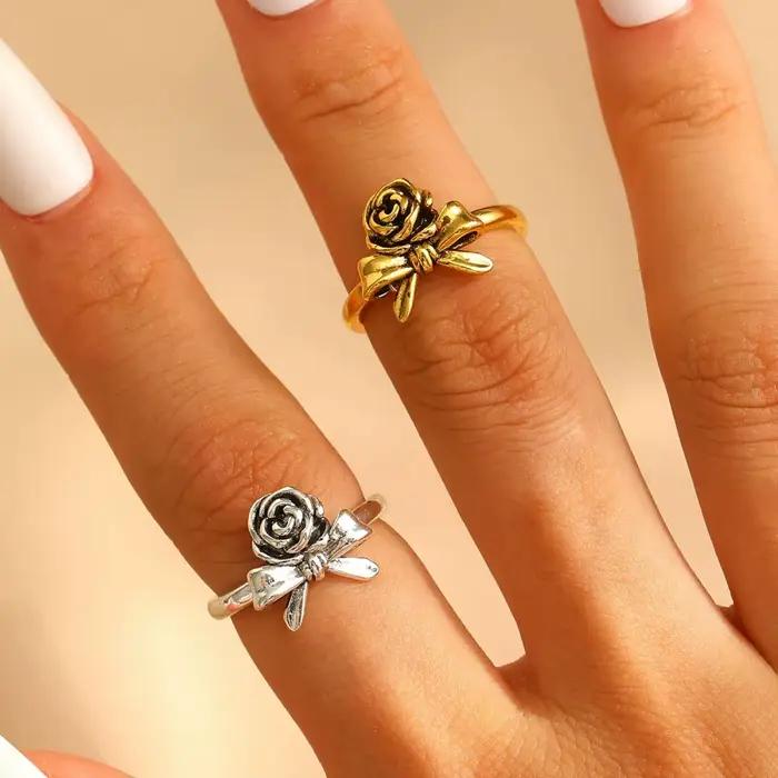 Bague à nœud rose vintage, accessoire de bague de couple polyvalent pour un usage quotidien, bijoux de charme de fête de banquet à la mode et élégants, cadeaux