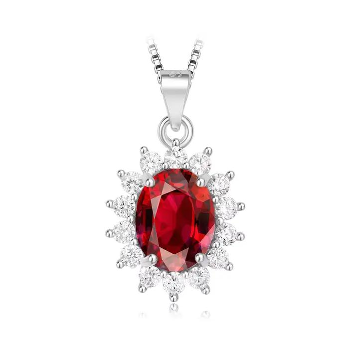 Collier pendentif Potiy ovale 2,67 ct en saphir, rubis et émeraude synthétiques Diana, sans chaîne,