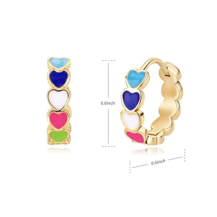 Boucles d'oreilles coeur pour femmes fille acier inoxydable émail multicolore géométrique cerceau boucle d'oreille doux accessoire Bijoux cadeau Bijoux Femme
