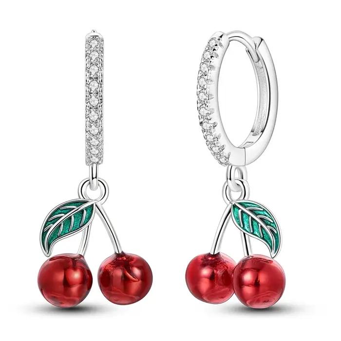 Boucles d'oreilles cerise originales en argent Sterling 925 avec zirconium pour femmes, bijoux de luxe, accessoires délicats pour occasions spéciales