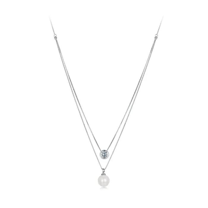 BAMOER Moissanite colliers de perles pour femmes, délicat 925 en argent Sterling tour de cou Double couche collier élégant bijoux colliers