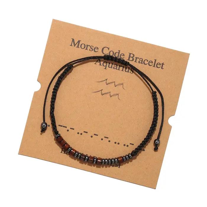 Bracelet Tressé Alphanumérique en Code Morse Unisexe Design Romantique et Mignon à Offrir Occasions Spéciales Amoureux