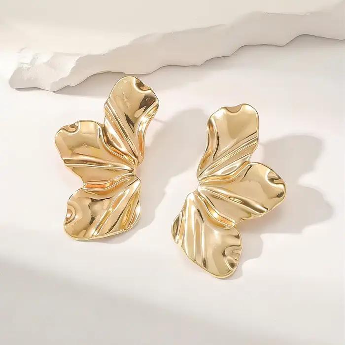 Cefiri 48mm or blanc/plaqué or pétale boucle d'oreille pour les femmes en alliage de Zinc fleur boucles d'oreilles simples bijoux cadeau pour noël