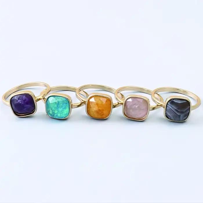 Anneaux de perles de pierre enveloppés pour femmes, cristal de guérison, quartz, lave, ystes d'atterrissage, cercle, bague de doigt, fête, bijoux de mariage, cadeau