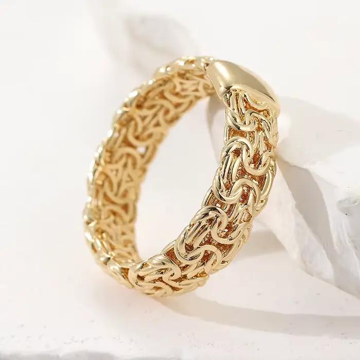 Bague plaquée or style hip-hop vintage en forme de chaîne pour femmes et hommes