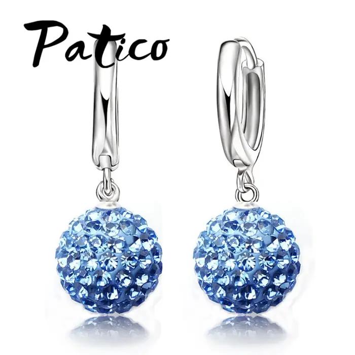 Livraison gratuite rapide argent Sterling 925 pavé autrichien Disco boule cerceau levier arrière boucle d'oreille femme bijoux Multi couleurs