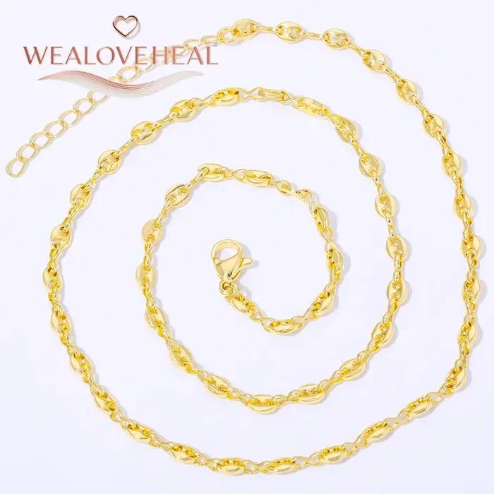 Collier chaîne à maillons en forme de grains de café en laiton plaqué or 18 carats