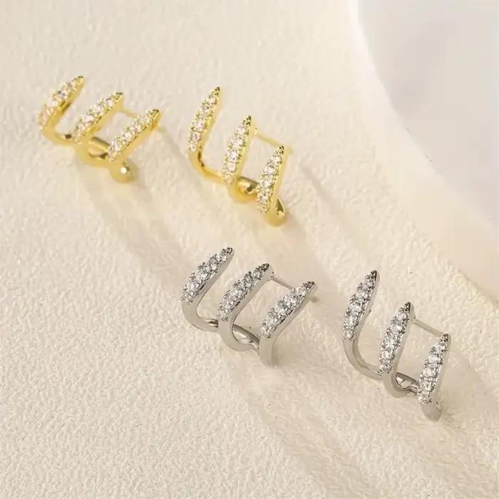 Boucles d'oreilles élégantes à trois griffes en strass pour femmes