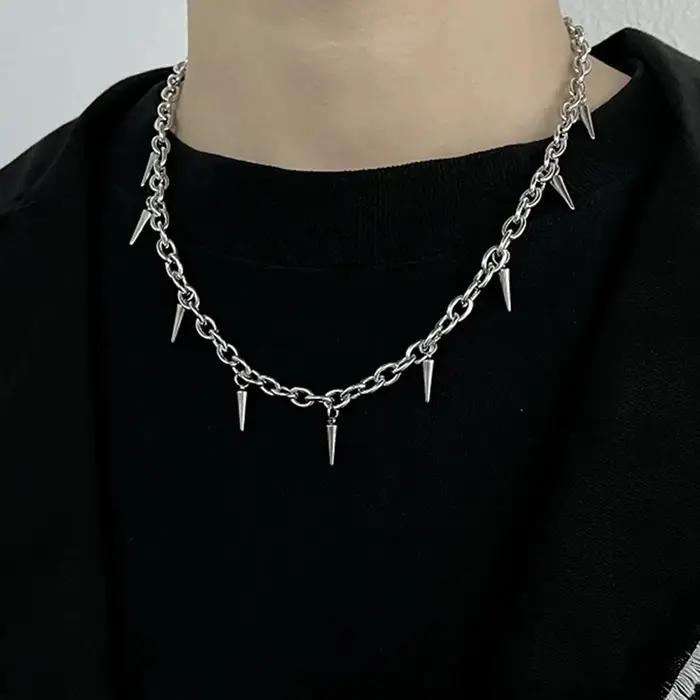Collier à clous esthétiques Punk en acier inoxydable pour hommes et femmes