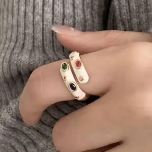 PONYKISS – bagues ouvertes géométriques en émail et zircon couleur or pour femmes