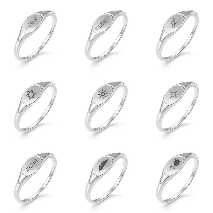 Bague chevalière gravée personnalisée en argent Sterling 925 véritable pour femmes et hommes