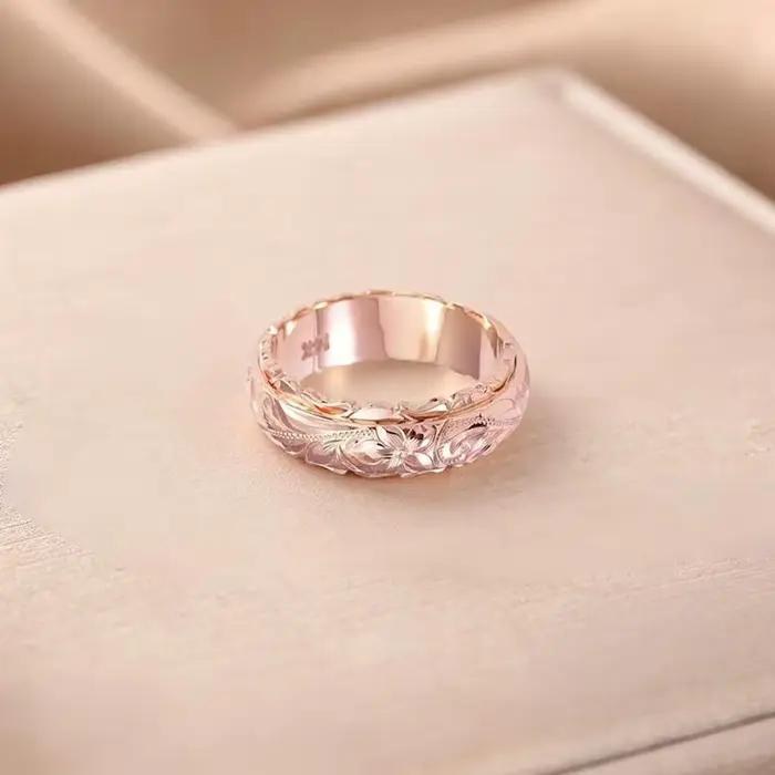 Bague en or rose en forme de rose sculptée avec motifs floraux gravés, bijou vintage hypoallergénique pour femmes, cadeau romantique pour toutes les occasions
